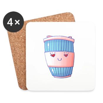 J'aime le café, tasse de café mignon - Dessous de verre (lot de 4) - blanc - Devant