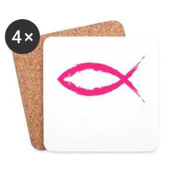 Poisson christianisme symbole religion église rose - Dessous de verre (lot de 4) - blanc - Devant