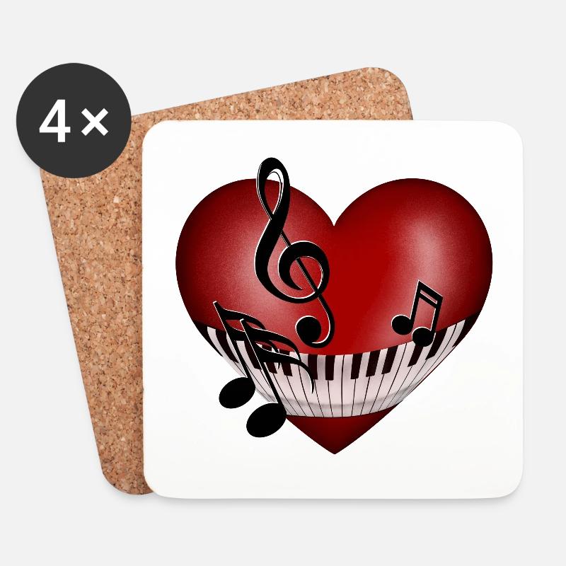 Herz Musik - Untersetzer (4er-Set) - Weiß