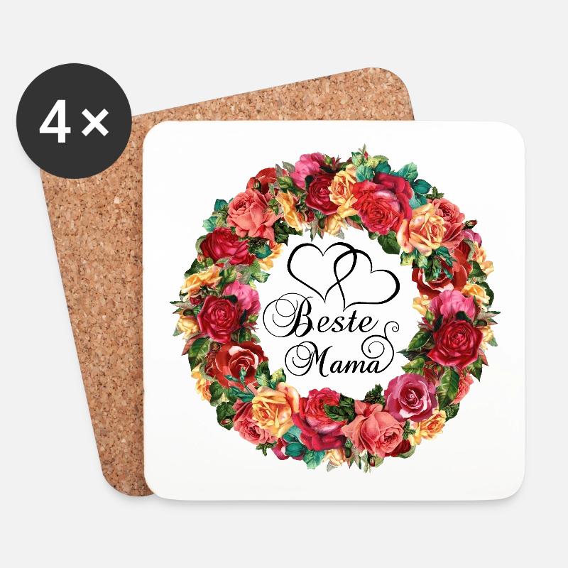 Beste Mama Herz Blumen Rosen Muttertag Geschenk - Untersetzer (4er-Set) - Weiß