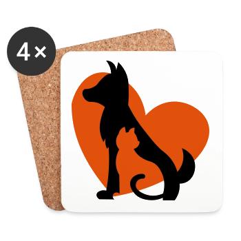 Dog cat - heart for animals - gift idea / gift - Coasters (set of 4) - white - Front