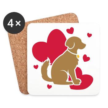 Coeur pour chiens - amoureux des chiens / idée cadeau - Dessous de verre (lot de 4) - blanc - Devant