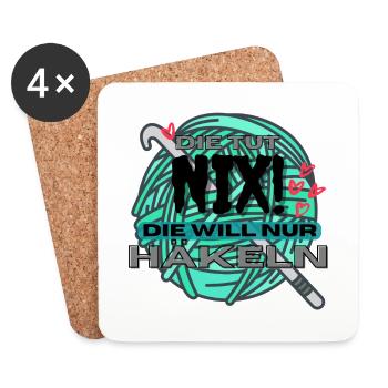 Die Tut Nix Die Will Nur Häkeln Grün Türkis Herzen - Untersetzer (4er-Set) - Weiß - Vorne