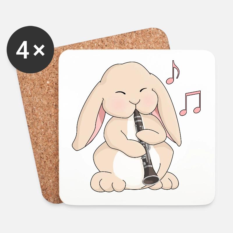 Süße Klarinette spielt Cartoon Rabbit - Untersetzer (4er-Set) - Weiß