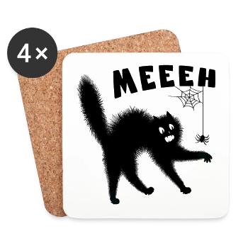 Meeh - Cat Frightened by a Spider - Humor - Coasters (set of 4) - white - Front