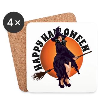 Happy Halloween Scary Lady Witchcraft Broomstick - Coasters (set of 4) - white - Front