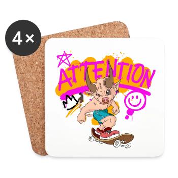 Skate animalier - Dessous de verre (lot de 4) - blanc - Devant