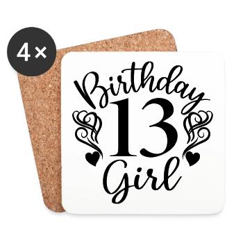 13e anniversaire Femmes Son anniversaire Fille 13 ans - Dessous de verre (lot de 4) - blanc - Devant