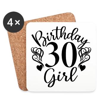 30e anniversaire Femmes Son anniversaire Fille 30 ans - Dessous de verre (lot de 4) - blanc - Devant