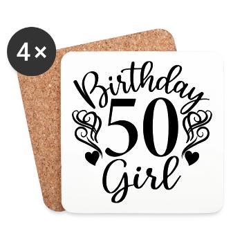 50e anniversaire Femmes Son anniversaire Fille 50 ans - Dessous de verre (lot de 4) - blanc - Devant