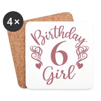 6ème anniversaire fille, 6 ans cadeau pour les enfants - Dessous de verre (lot de 4) - blanc - Devant