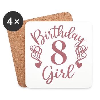 8. Geburtstag Mädchen, 8 Jahre altes Geschenk für Kinder - Untersetzer (4er-Set) - Weiß - Vorne