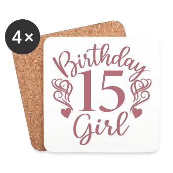 15th Birthday Girl, 15 Years Old Gift For Teens - Coasters (set of 4) - white - Front
