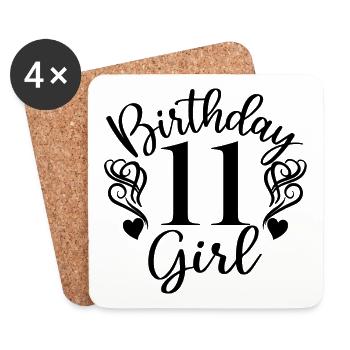 11th Birthday Girl, 11 Years Old Gift For Kids - Coasters (set of 4) - white - Front