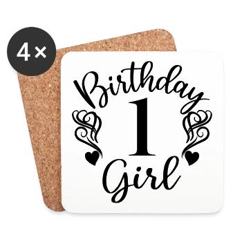 1. Geburtstag Mädchen, 1 Jahr altes Geschenk für Kinder - Untersetzer (4er-Set) - Weiß - Vorne