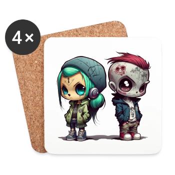Anime Chibi Style Urban Grafitti Design by vauART - Coasters (set of 4) - white - Front