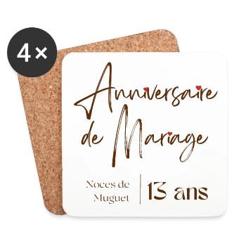 Anniversaire de mariage 13 ans cadeau personnalisé - Dessous de verre (lot de 4) - blanc - Devant