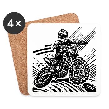 Moto, Sport automobile, Rétro, Vintage, Motocross - Dessous de verre (lot de 4) - blanc - Devant