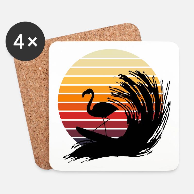 Surfender Flamingo - Untersetzer (4er-Set) - Weiß