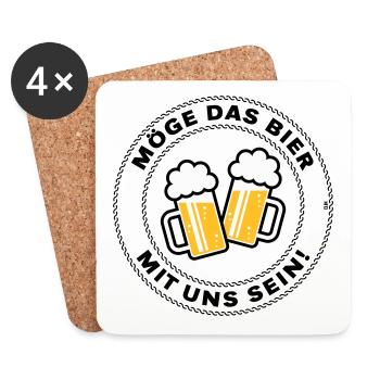 Möge Das Bier Mit Uns Sein! (Spruch / 3C / POS) - Untersetzer (4er-Set) - Weiß - Vorne