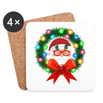 Santa Claus in wreath - Coasters (set of 4) - white - Front