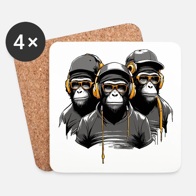 Ape Squad - Cooles AffenTrio mit Sonnenbrille - Untersetzer (4er-Set) - Weiß