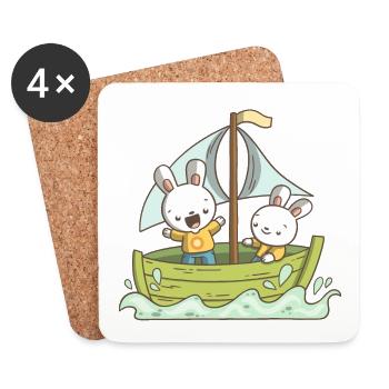 Zwei Hasen auf einem Boot - Untersetzer (4er-Set) - Weiß - Vorne