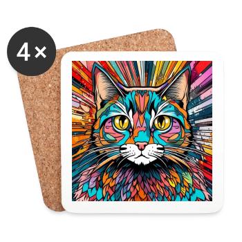 Katzenkopf Katze Kater Bunt - Untersetzer (4er-Set) - Weiß - Vorne