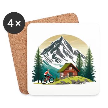 VTT devant un refuge de montagne - Dessous de verre (lot de 4) - blanc - Devant