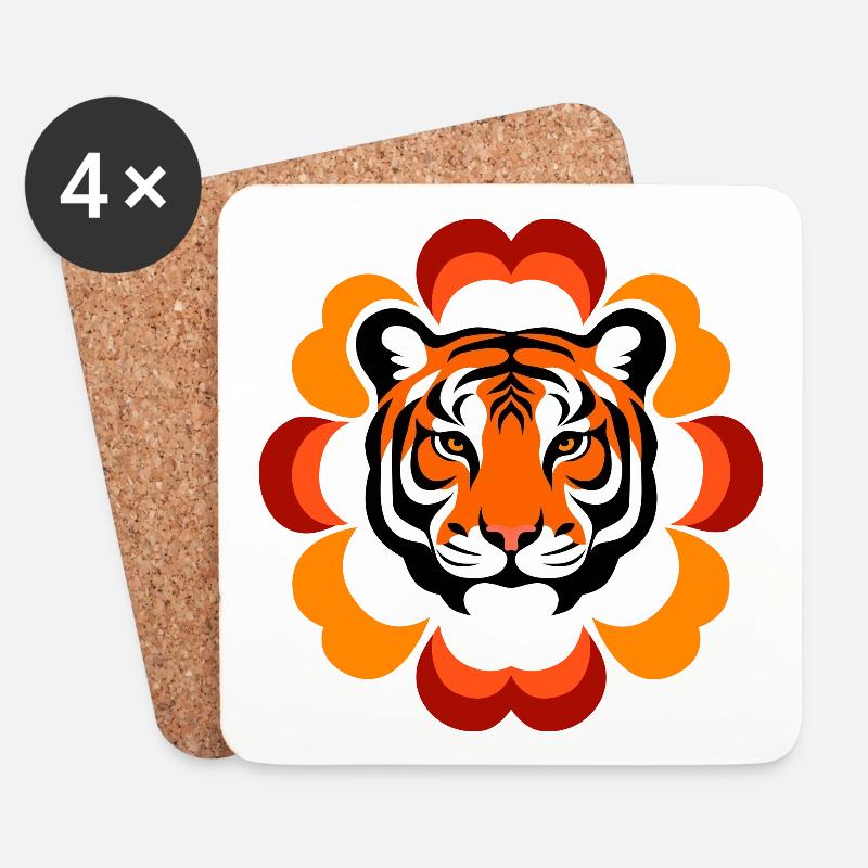Retro Flower Power Tiger - Untersetzer (4er-Set) - Weiß