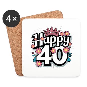 Rond anniversaire 40. - Dessous de verre (lot de 4) - blanc - Devant