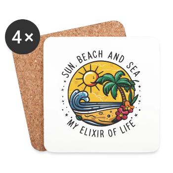 Sun, beach and sea - my elixir of life - Coasters (set of 4) - white - Front