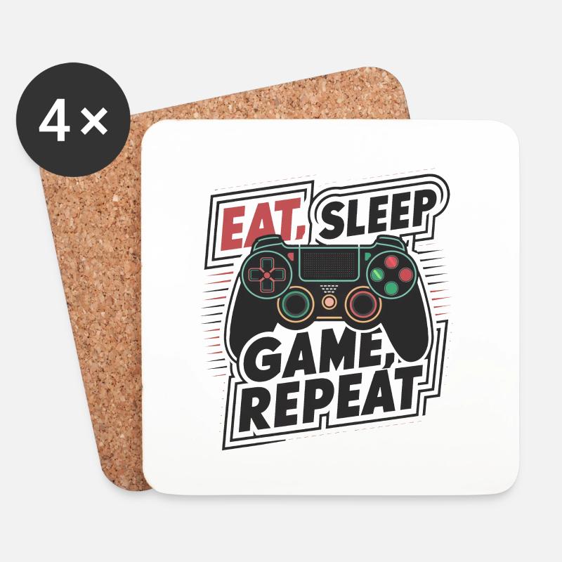 Eat, Sleep, Game, Repeat - Untersetzer (4er-Set) - Weiß