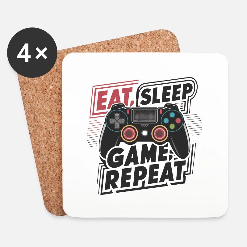 Eat, Sleep, Game, Repeat - Untersetzer (4er-Set) - Weiß