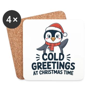 Kühle Grüße zur Weihnachtszeit – Pinguin - Untersetzer (4er-Set) - Weiß - Vorne