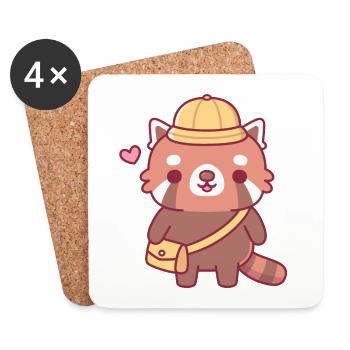 Cute Red Panda With Yellow Hat - Coasters (set of 4) - white - Front