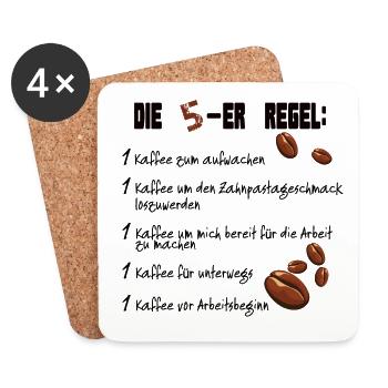 Café - règle de 5 le matin. Règles du café - Dessous de verre (lot de 4) - blanc - Devant