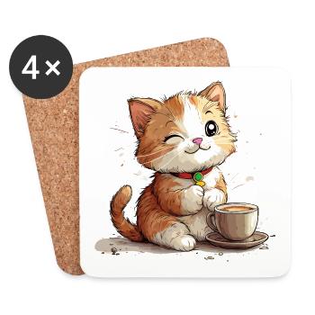 Chemise Chat - Motif Chat Anime Mignon - Dessous de verre (lot de 4) - blanc - Devant