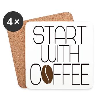 Start with coffee - Starte mit Kaffee - Coasters (set of 4) - white - Front