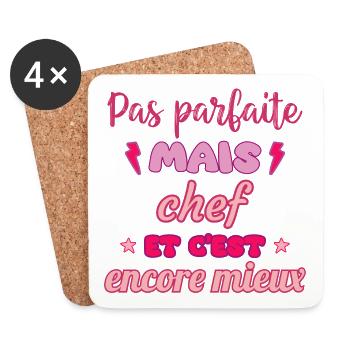 Pas parfaite mais chef,idée cadeau,cheffe,cuisine - Dessous de verre (lot de 4) - blanc - Devant