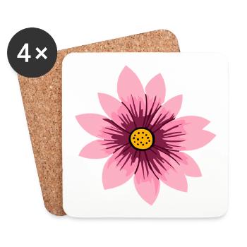 Motif floral rose rose - Dessous de verre (lot de 4) - blanc - Devant