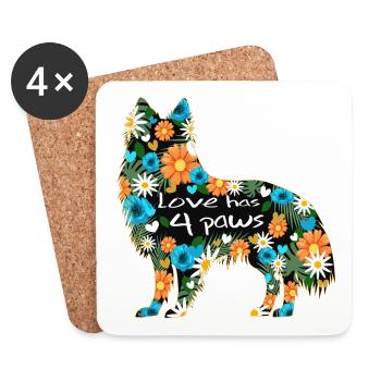 Fleurs de cœur de chien de berger Shetland - Dessous de verre (lot de 4) - blanc - Devant