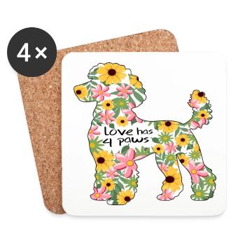 Caniche Fleurs Chien Design l’amour a des pattes - Dessous de verre (lot de 4) - blanc - Devant