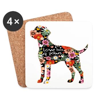Le Labrador et les fleurs - Dessous de verre (lot de 4) - blanc - Devant
