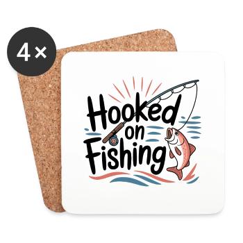 Hooked on Fishing – Funny Fishing Motif - Coasters (set of 4) - white - Front