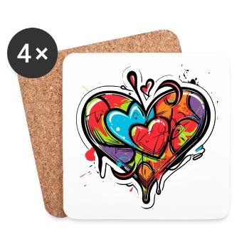 Herz graffiti - Untersetzer (4er-Set) - Weiß - Vorne