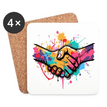 Graffiti de poignée de main - Dessous de verre (lot de 4) - blanc - Devant