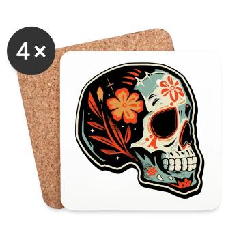 Crâne Mexicain Fleurs Muertos Halloween - Dessous de verre (lot de 4) - blanc - Devant