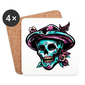 Skull mexican flowers dead - Coasters (set of 4) - white - Front