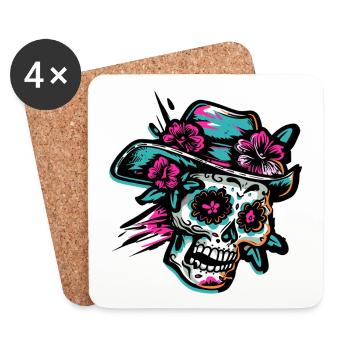 Crâne Neon Muertos - Dessous de verre (lot de 4) - blanc - Devant
